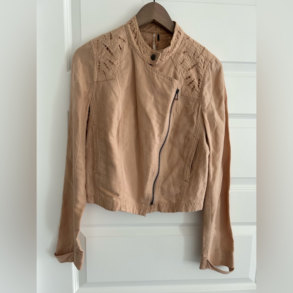 Free People Eyelet Detail Moto Jacket Blush Pink Size 6